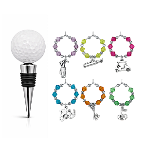 Golf Wine Stopper & Wine Charm Gift Set