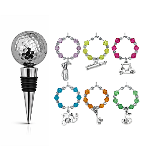 Golf Wine Stopper & Wine Charm Gift Set