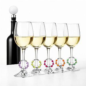 Golf Wine Stopper & Wine Charm Gift Set