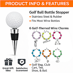 Golf Wine Stopper & Wine Charm Gift Set