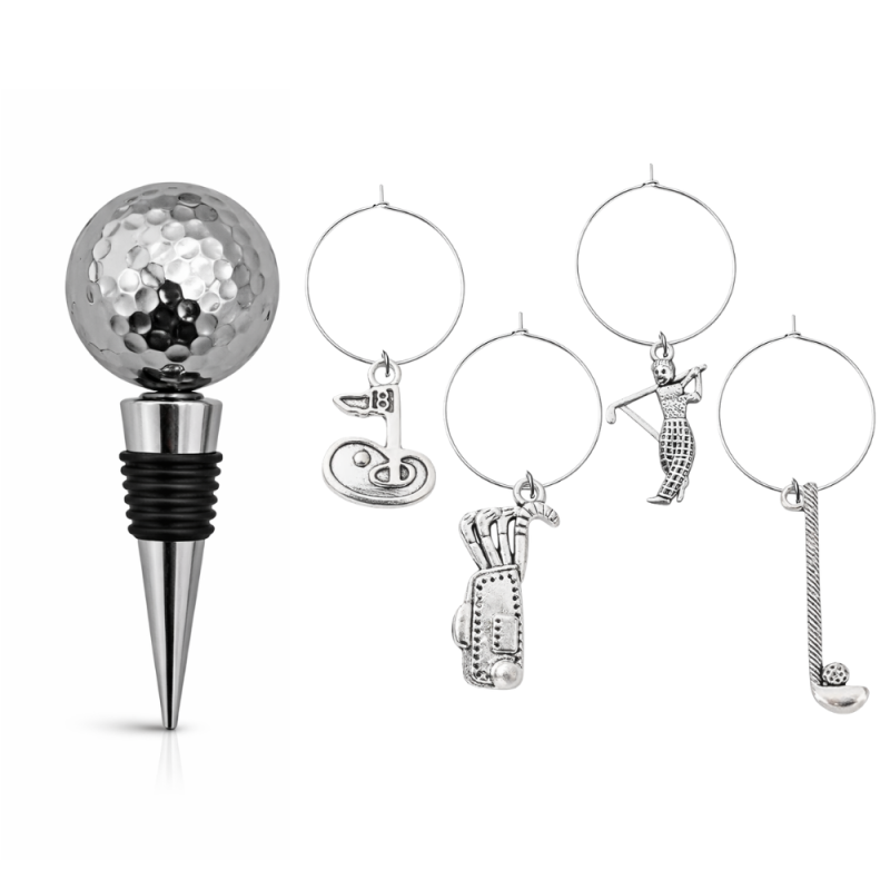 Golf Wine Stopper & Charms Gift Set