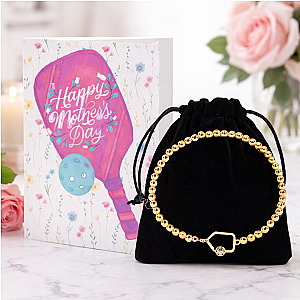 Pickleball Mother's Day Beaded Stretch Bracelet Gift Set