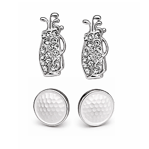 Silver Golf Bag and Golf Ball Stud Earrings Set