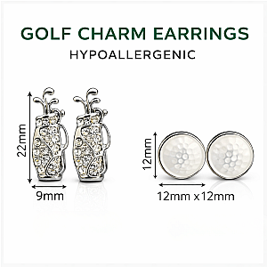 Silver Golf Bag and Golf Ball Stud Earrings Set