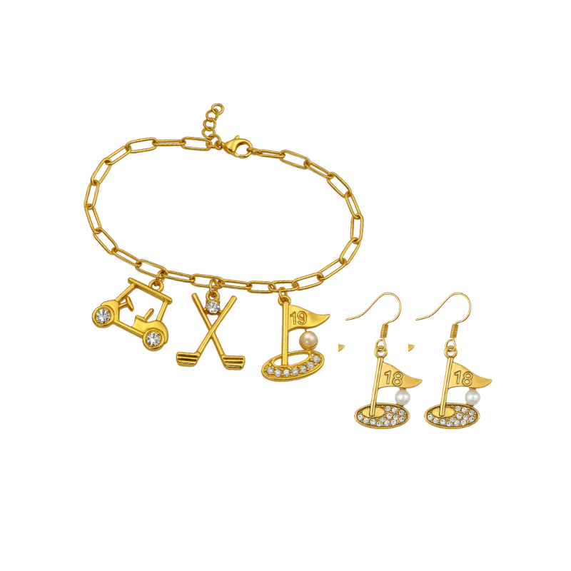 Golf Flag Bracelet & Earrings Set