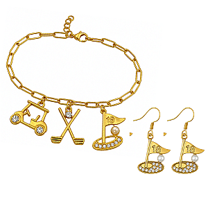 Golf Flag Bracelet & Earrings Set