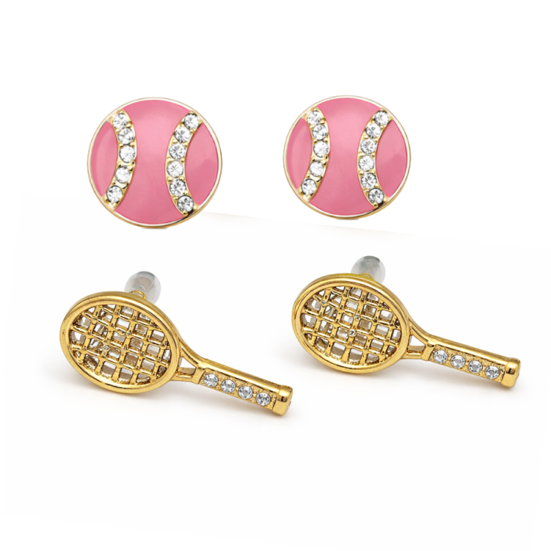 Pink Tennis CZ Earring 2pc Set