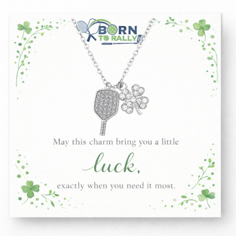 Pickleball clover lucky charm necklace