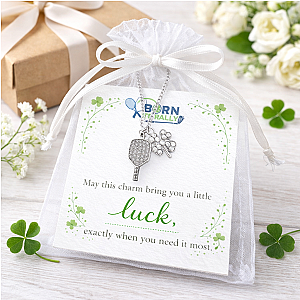 Pickleball clover lucky charm necklace