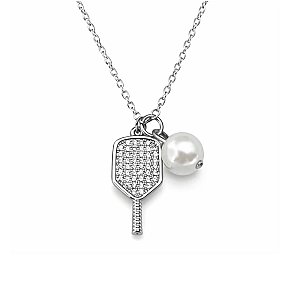 Pickleball Paddle Charm Necklace with Pearl Drop