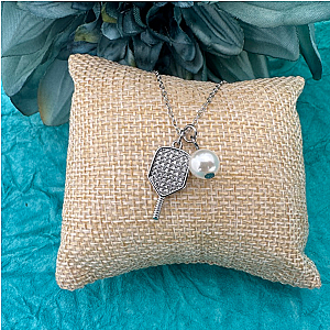 Pickleball Paddle Charm Necklace with Pearl Drop