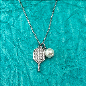 Pickleball Paddle Charm Necklace with Pearl Drop