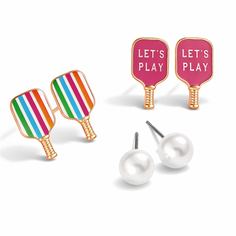 Pickleball Let's Play Earrings -  3pc Set