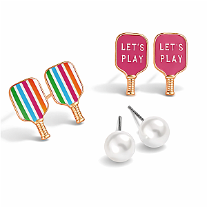 Pickleball Let's Play Earrings -  3pc Set