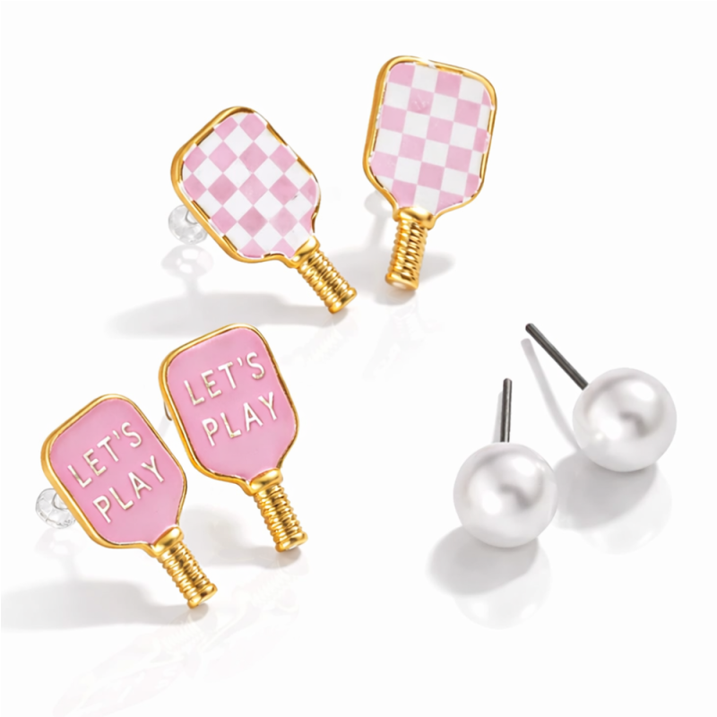 Pickleball Pink Earrings -  3pc Set
