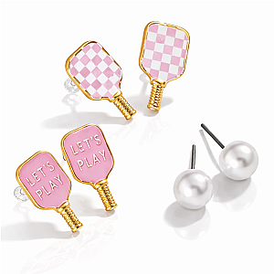 Pickleball Pink Earrings -  3pc Set