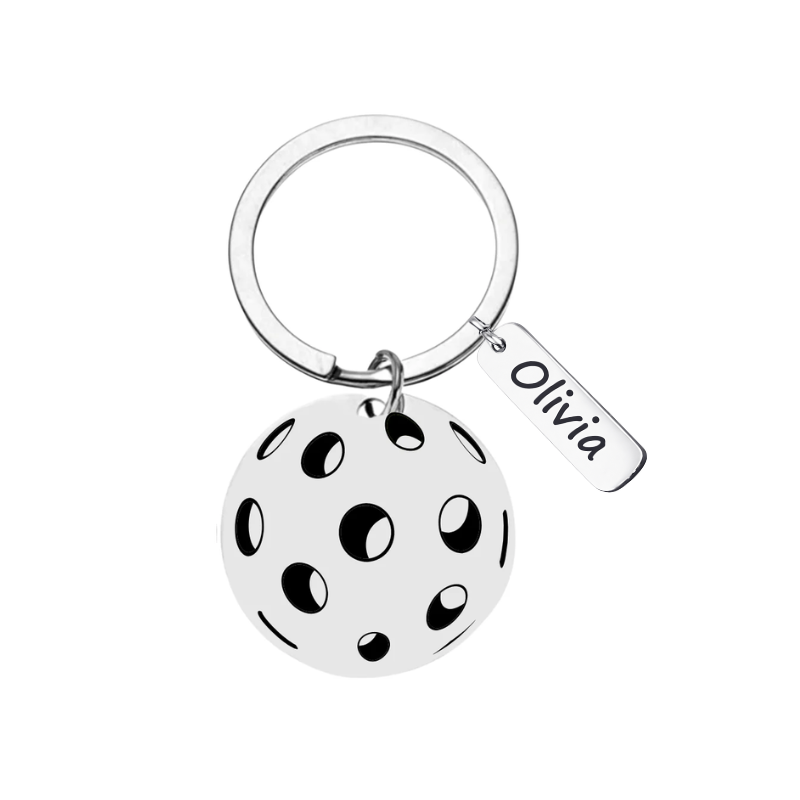Personalized Stainless Steel Pickleball Ball Keychain