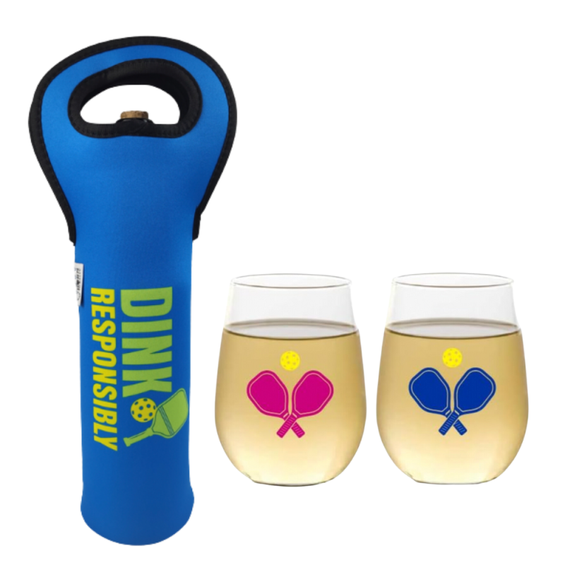 Dink Responsibly Pickleball Wine Tote & Glasses Gift Set