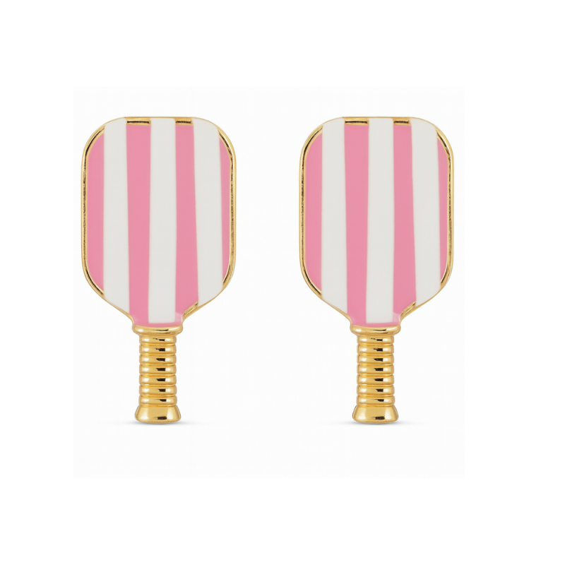 Pickleball Pink Stripe Enamel Earrings
