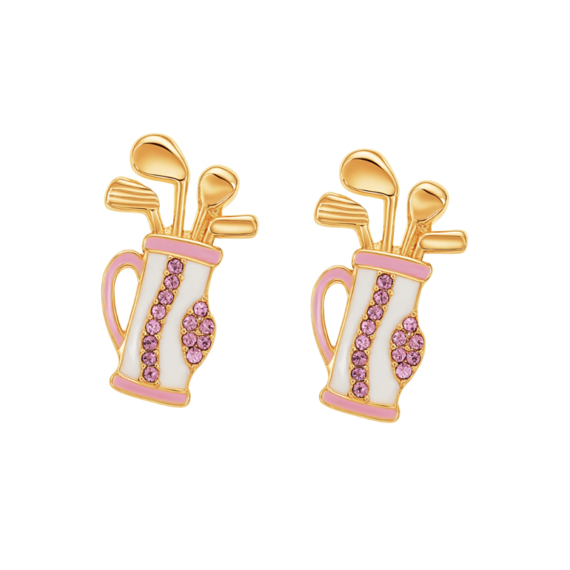 Golf Bag Pink Stud Earrings