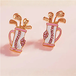 Golf Bag Pink Stud Earrings