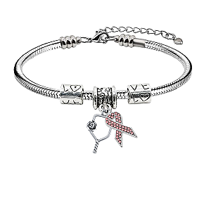 Pickleball Breast Cancer Ribbon Snake Chain Bracelet