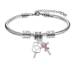 Pickleball Breast Cancer Snake Chain Bracelet
