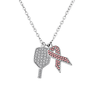 Pickleball Breast Cancer Ribbon Necklace