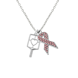 Pickleball Breast Cancer Ribbon Necklace