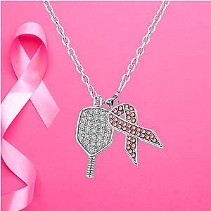Pickleball Breast Cancer Ribbon Necklace