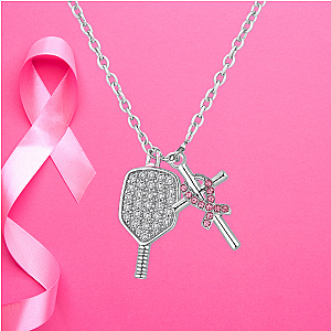 Pickleball Breast Cancer Cross Necklace