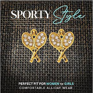 Tennis CZ Racket Stud Earrngs