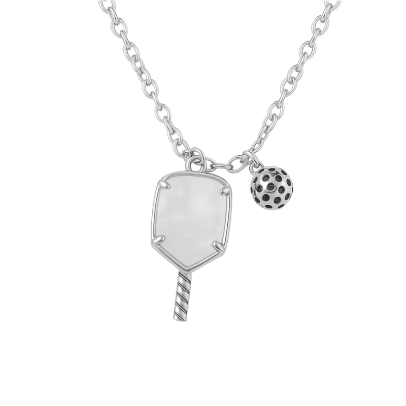 Pickleball Paddle & Pearl Charm Necklace