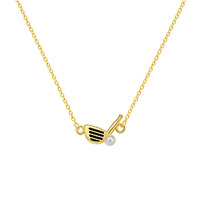 Gold Golf Iron Club Necklace with Pearl Ball Charm