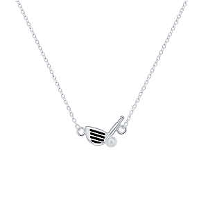Gold Golf Iron Club Necklace with Pearl Ball Charm