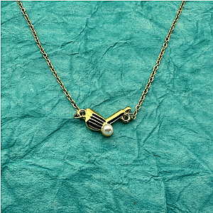Gold Golf Iron Club Necklace with Pearl Ball Charm