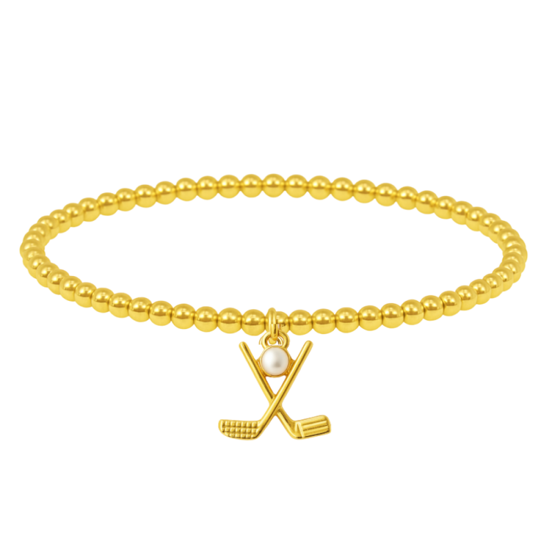 Gold Golf Beaded Hanging Charm Bracelet