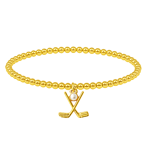 Gold Golf Beaded Hanging Charm Bracelet