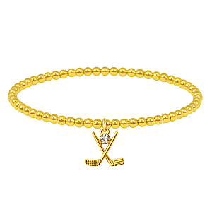 Gold Golf Beaded Hanging Charm Bracelet