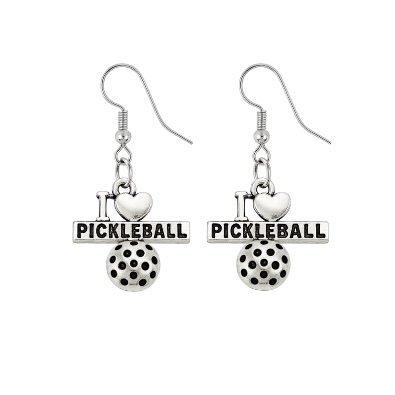 I Love Pickleball Dangle Earrings