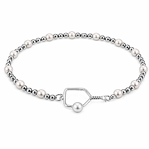 Pickleball Two Tone Silver Pearl Beaded Bracelet
