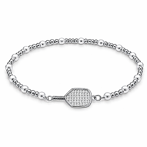 Pickleball Two Tone Silver Pearl Beaded Bracelet