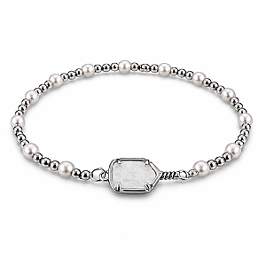 Pickleball Two Tone Silver Pearl Beaded Bracelet