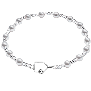 Pickleball Two Tone Silver Pearl Beaded Bracelet
