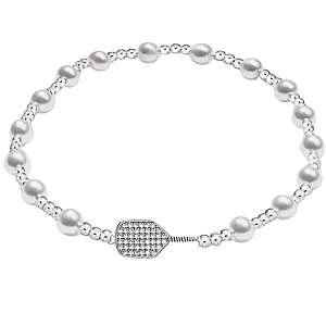 Pickleball Two Tone Silver Pearl Beaded Bracelet