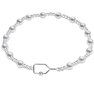 Pickleball Two Tone Silver Pearl Beaded Bracelet