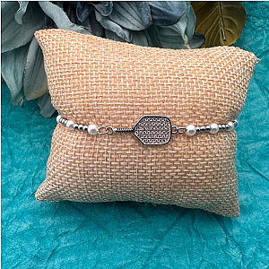 Pickleball Two Tone Silver Pearl Beaded Bracelet
