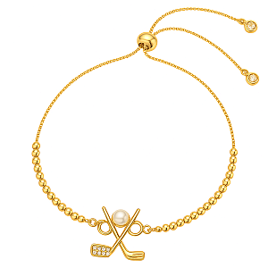 Golf Gold Beaded Charm Slider Bracelet