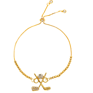Golf Gold Beaded Charm Slider Bracelet