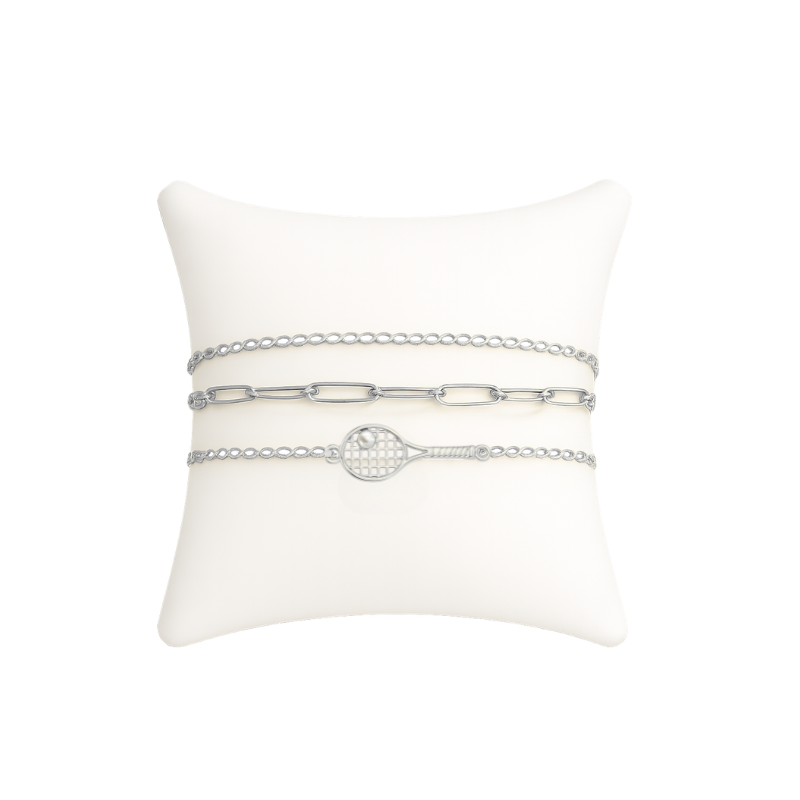 Tennis Silver Paper Clip Layered Bracelet